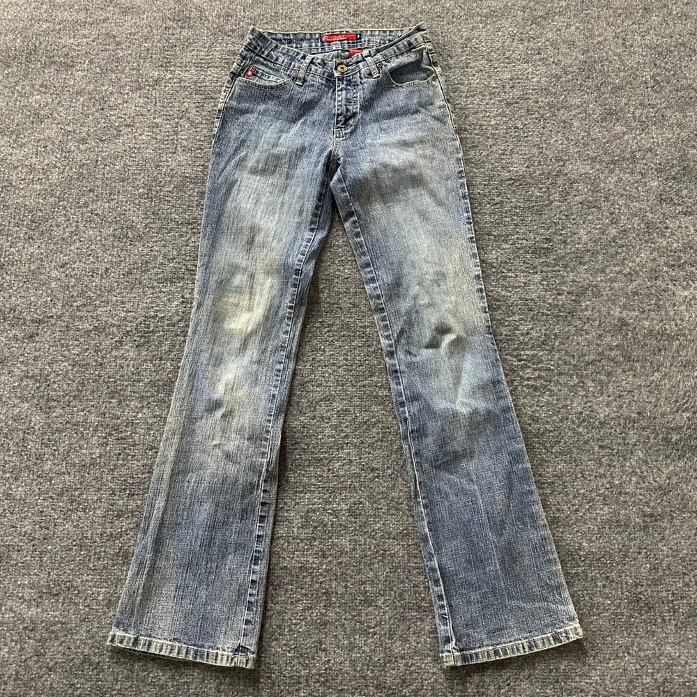 Southpole Jeans Womens Size 7 Blue Flare Leg Low Rise Y2K Denim Streetwear Wash